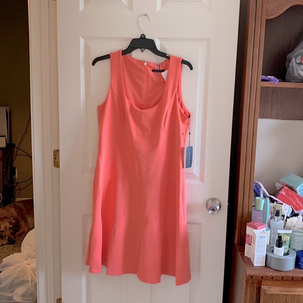 TOMMY HILFIGER Womens Orange Sleeveless Below The Knee Fit+Flare Dress NWT